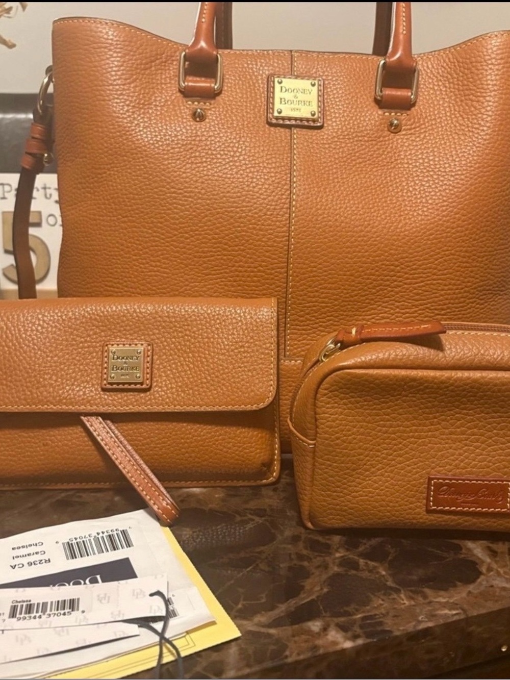 Dooney & Bourke Pebble Leather Chelsea with wallet and makeup bag